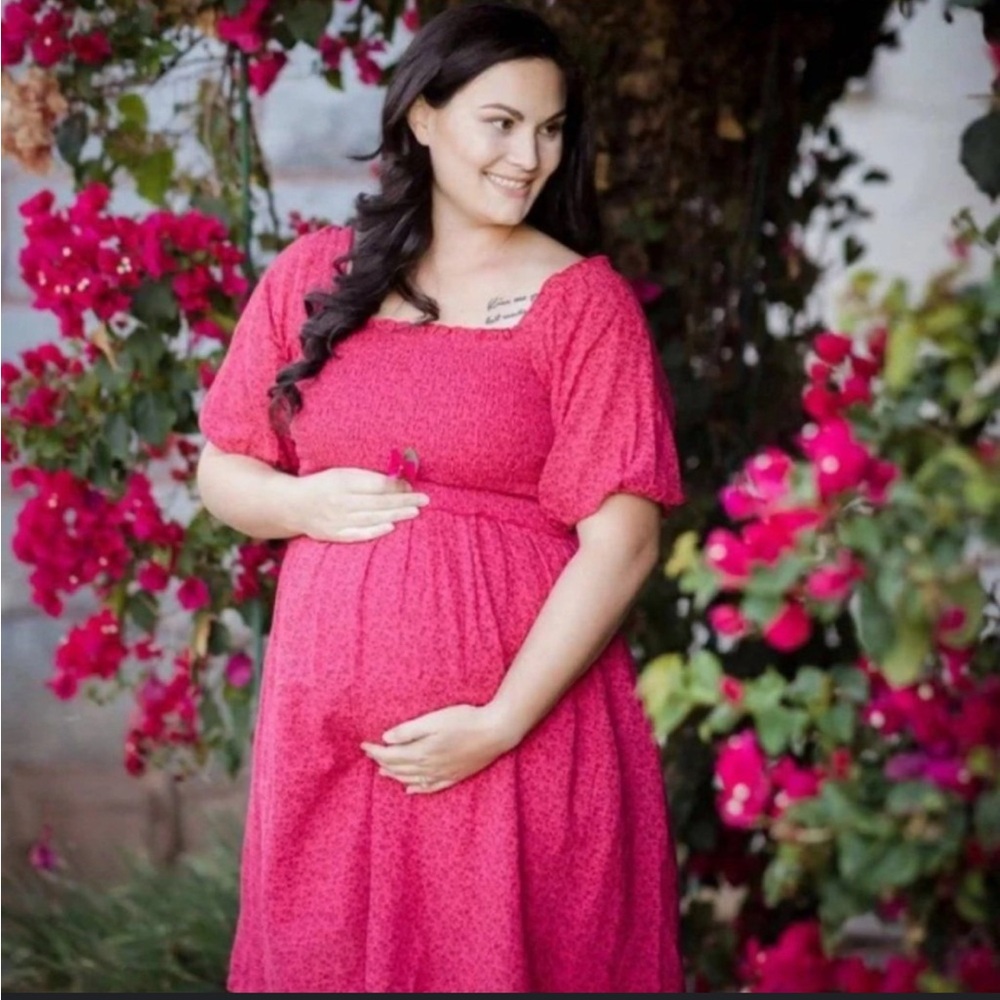 Kindred Bravely Maternity Breastfeeding Puff Sleeve Smocked Mini Dress Size L